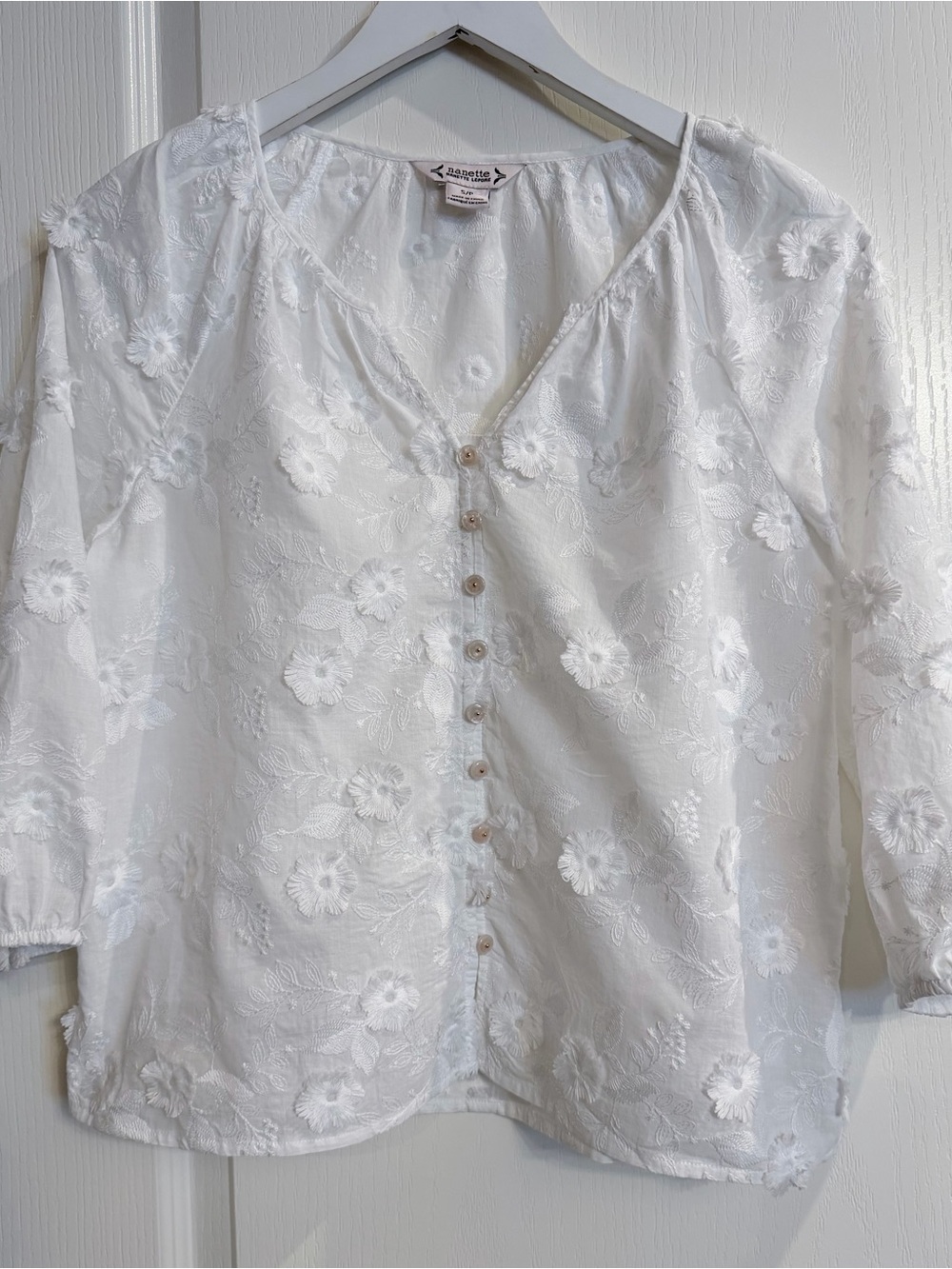Nanette Lepore, Embroidered 3D Flowery Cotton Blouse